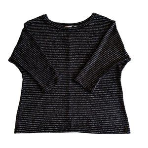 Chico's Half Sleeve Black Silver Striped Top - Medium